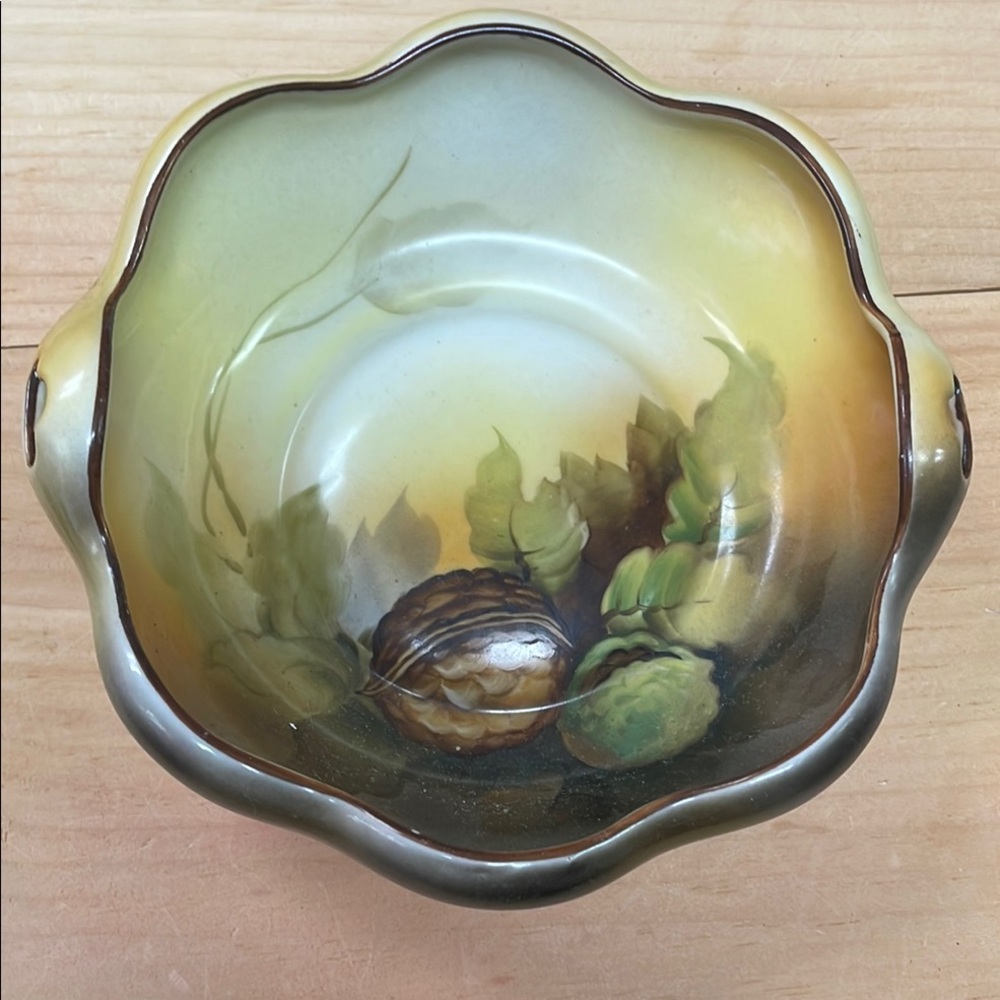 Antique Noritake Ceramic Nut Bowl with Leaf Design